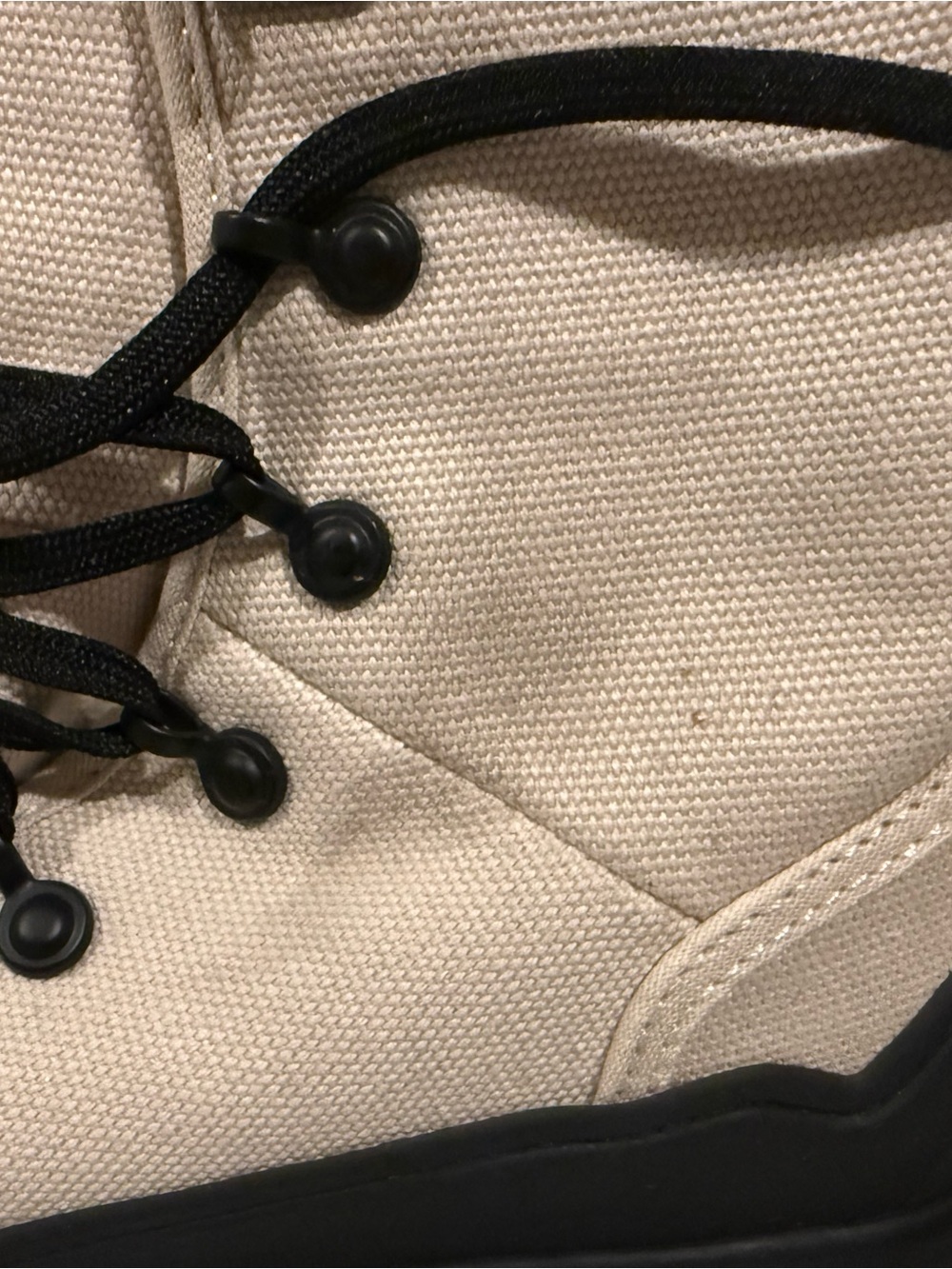 Hunter Cream Canvas and Black Rubber Lace-Up Boots - Picture 5 of 7